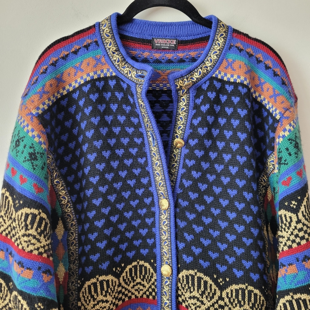 Vrikke of Norway Irene Haugland Zahl Designed Scandinavian Wool Cardigan XL - Picture 9 of 16